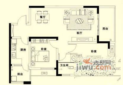 保利康桥2室2厅1卫户型图|保利康桥2房2厅2卫户型图