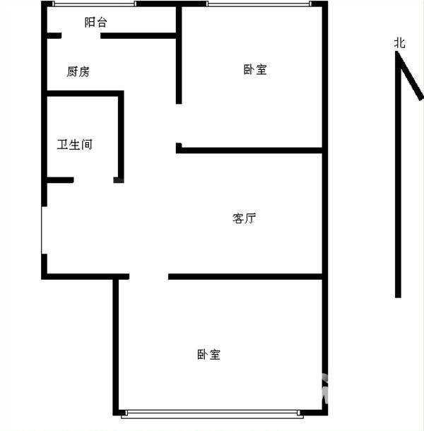 艳粉新城二区2室1厅1卫76㎡户型图