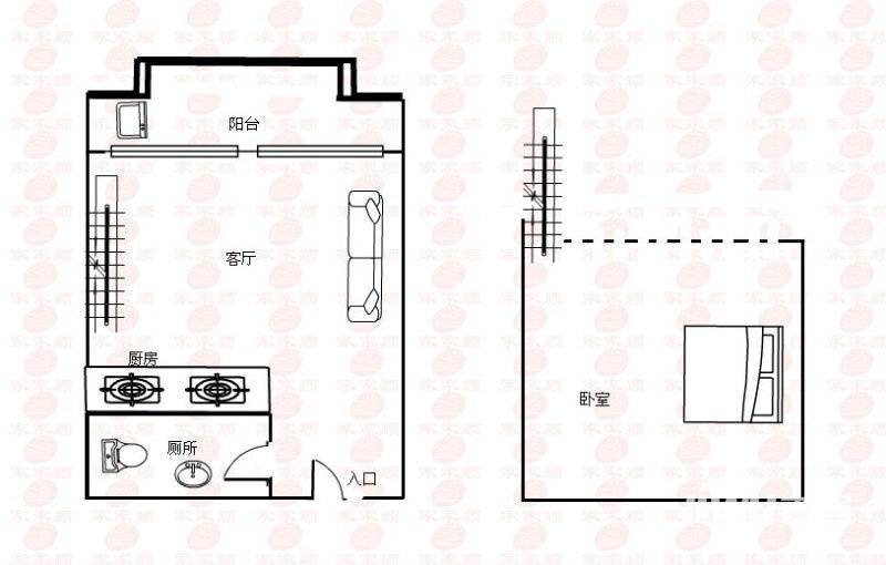 富和名都一期1室1厅1卫48㎡户型图