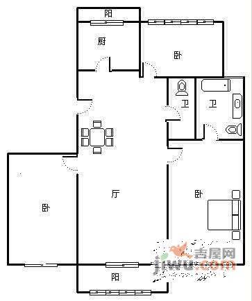 新龙城3室1厅1卫140㎡户型图