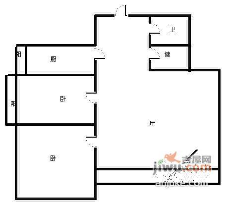 新龙城2室1厅1卫103㎡户型图