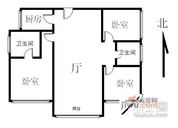 后现代城3室1厅1卫131㎡户型图