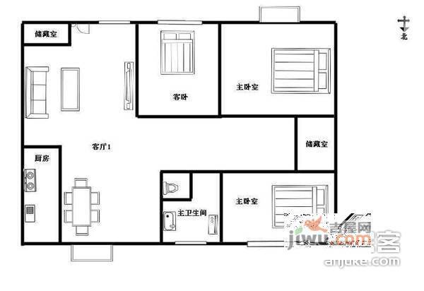 后现代城3室1厅1卫131㎡户型图