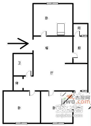 龙兴园北区3室1厅1卫132㎡户型图