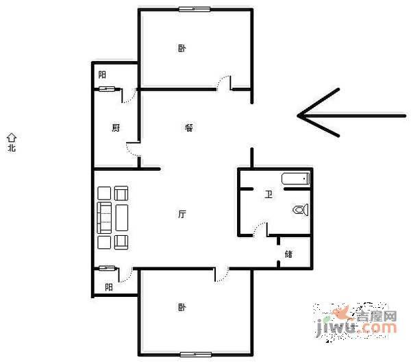 龙兴园北区2室2厅1卫118㎡户型图