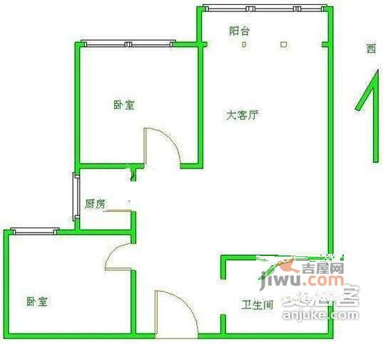 亚运豪庭2室2厅1卫128㎡户型图