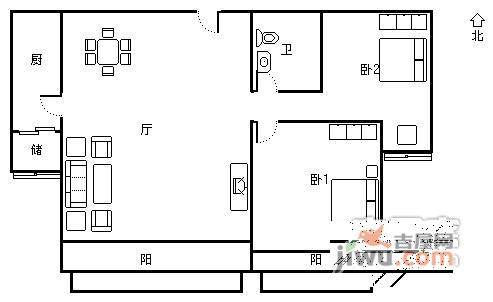 名都家苑2室1厅1卫117㎡户型图