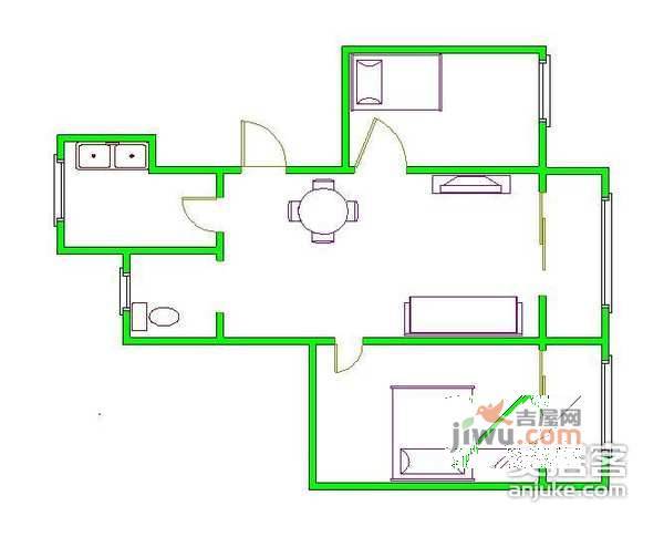 长河湾一期2室1厅1卫78㎡户型图