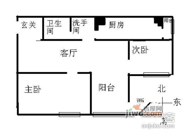 长河湾一期2室1厅1卫78㎡户型图