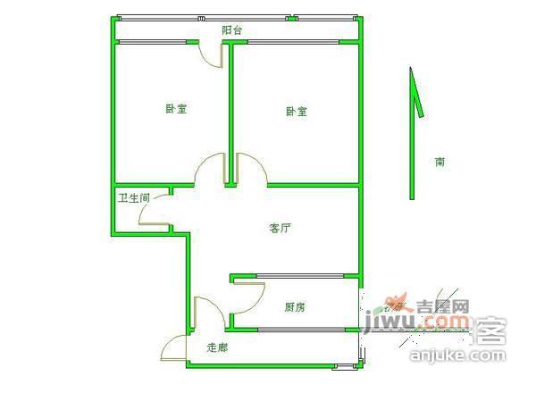 安贞里一区2室1厅1卫64㎡户型图