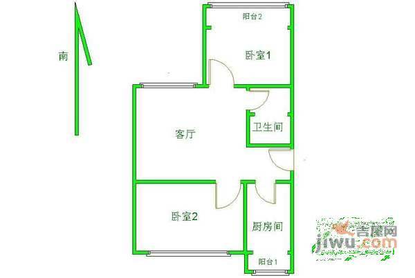 新月家园2室1厅1卫93㎡户型图