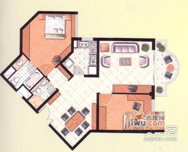 北京金岛花园2室2厅2卫110㎡户型图