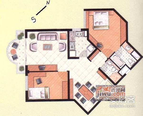 北京金岛花园2室2厅2卫110㎡户型图