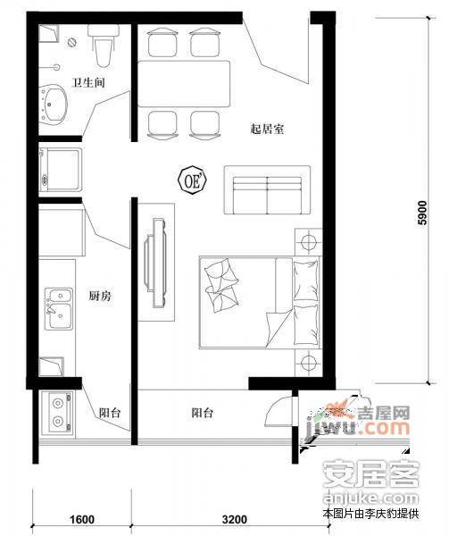 东方雅苑1室0厅1卫50㎡户型图