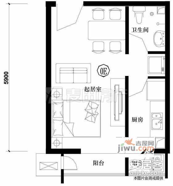 东方雅苑1室1厅1卫86㎡户型图