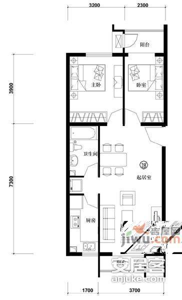 东方雅苑2室1厅2卫126㎡户型图