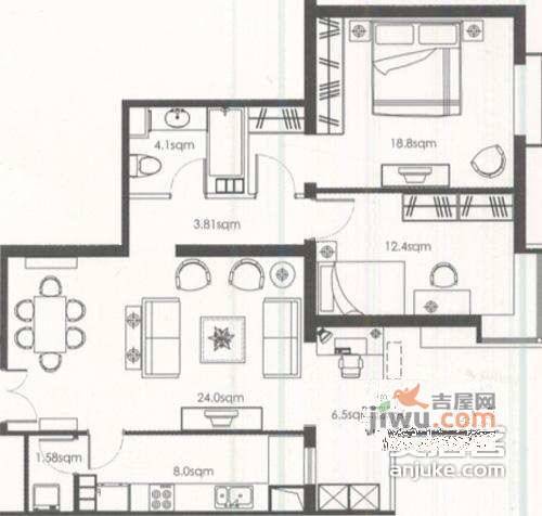京贸国际公寓2室1厅1卫115㎡户型图