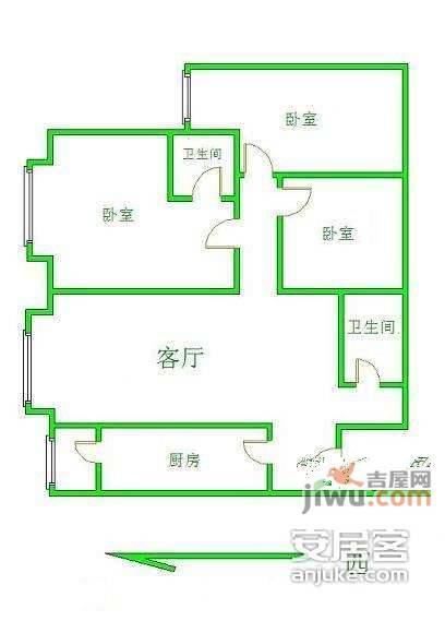京贸国际公寓3室1厅2卫125㎡户型图