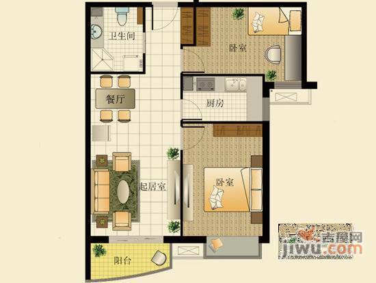 北京城建世华泊郡2室1厅1卫86㎡户型图