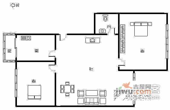 天通苑老二区2室2厅1卫102㎡户型图