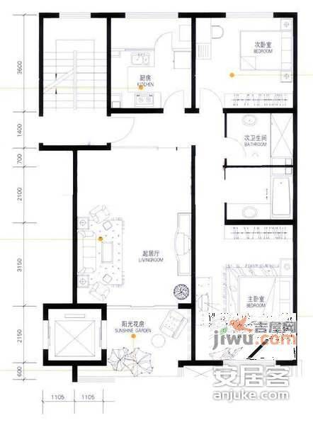 珠江国际家园八区2室2厅2卫125㎡户型图