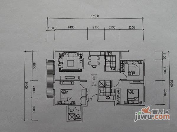 中信沁园3室2厅1卫300㎡户型图