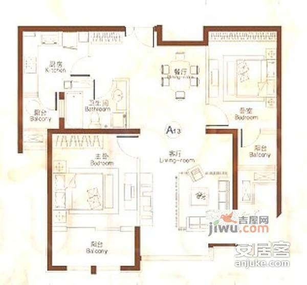 威尔夏大道2室2厅1卫123㎡户型图