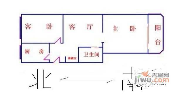 四平园小区2室1厅1卫60㎡户型图