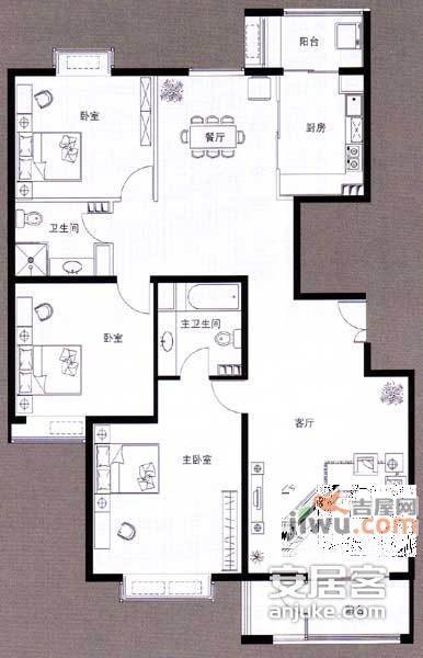 天月园3室2厅2卫177㎡户型图