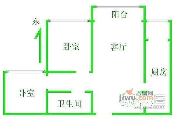 西引力2室1厅1卫95㎡户型图