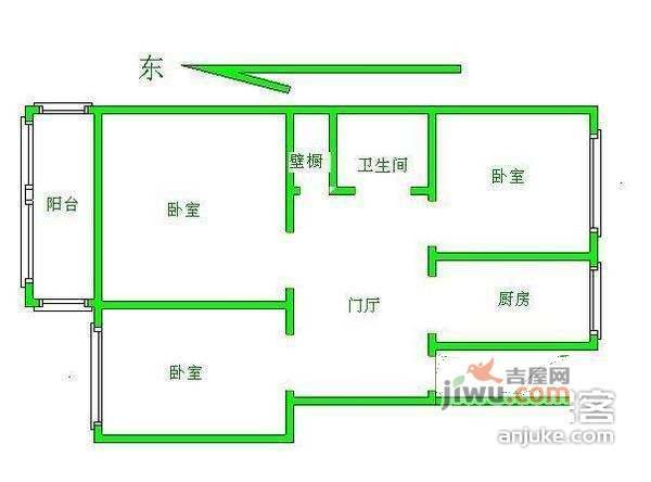 西引力2室1厅1卫95㎡户型图