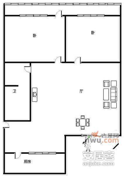 德露苑2室1厅1卫111㎡户型图