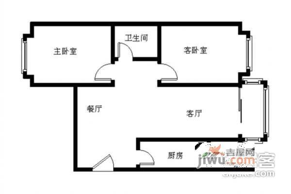 泰华滨河苑2室2厅1卫118㎡户型图