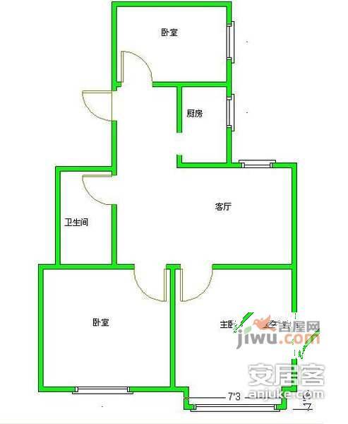 万地名苑3室1厅1卫127㎡户型图