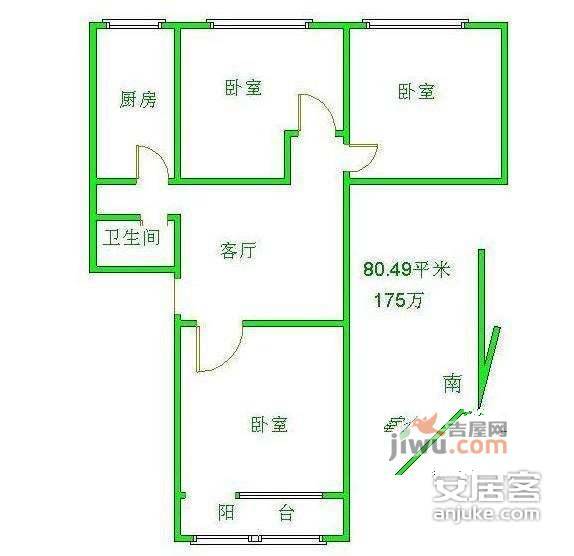 慧忠里小区3室1厅1卫140㎡户型图