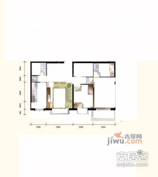 嘉润花园2室1厅2卫户型图