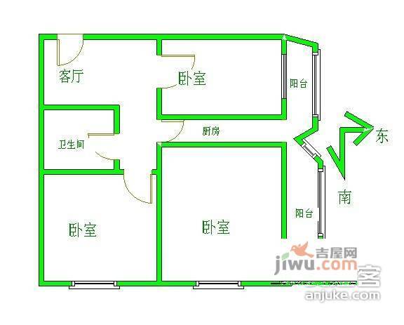 枣营北里3室1厅1卫81㎡户型图