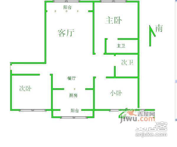 太平桥小区3室1厅1卫95㎡户型图