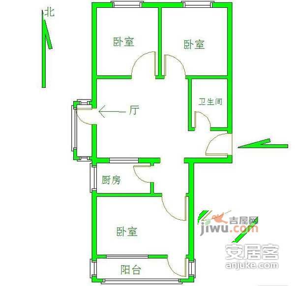 双龙南里小区3室1厅1卫127㎡户型图