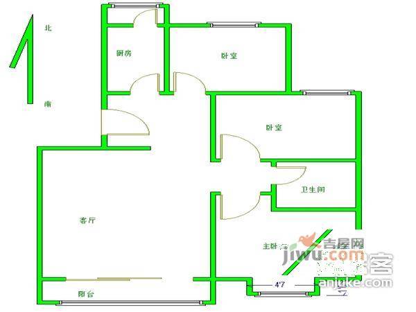 流星花园二区3室2厅1卫116㎡户型图