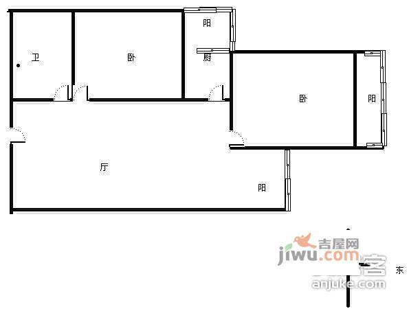 卧龙小区2室1厅1卫102㎡户型图