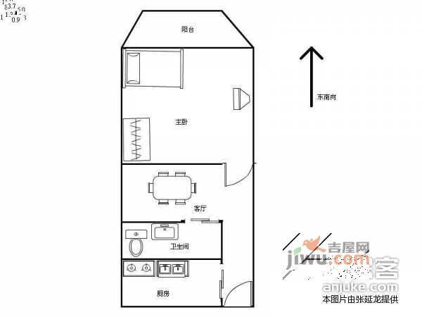 甜水园东里1室1厅1卫64㎡户型图