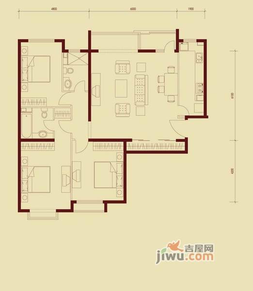 乐成国际3室1厅2卫148㎡户型图