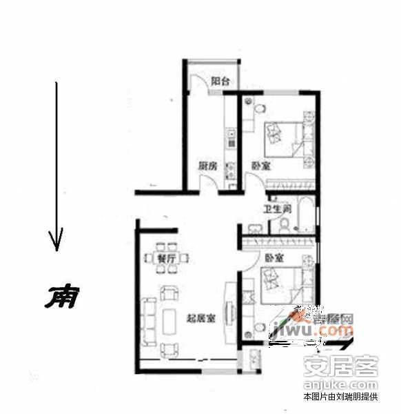 龙跃苑四区2室2厅1卫120㎡户型图