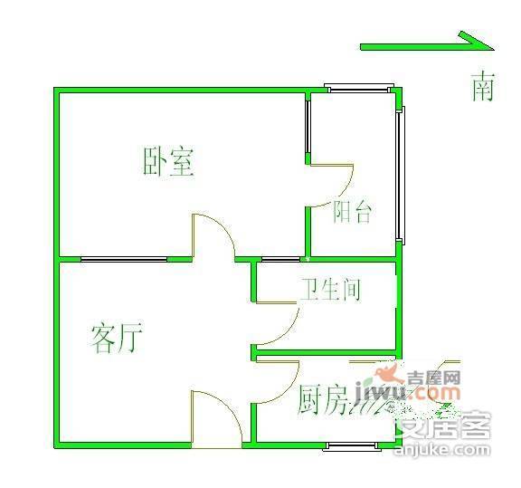 核桃园北里1室1厅1卫53㎡户型图