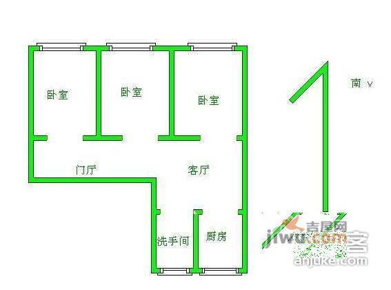 核桃园北里3室1厅1卫78㎡户型图