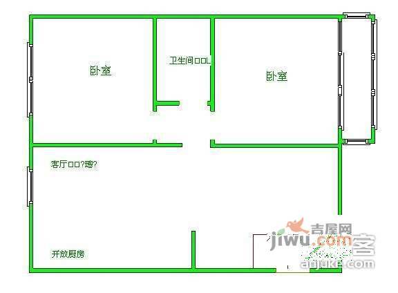 核桃园北里2室1厅1卫80㎡户型图