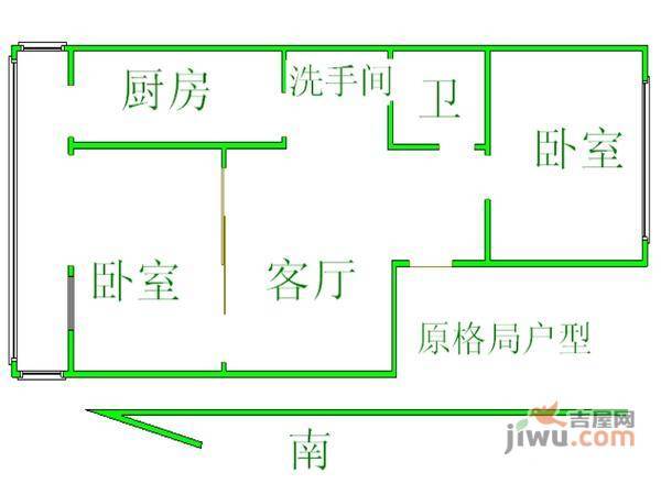 核桃园北里2室1厅1卫80㎡户型图