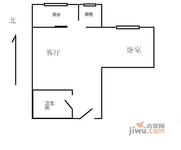 高巢小区1室1厅1卫60㎡户型图