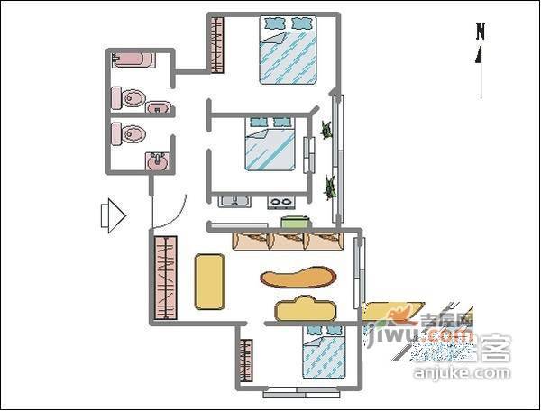 恒松园3室2厅2卫170㎡户型图